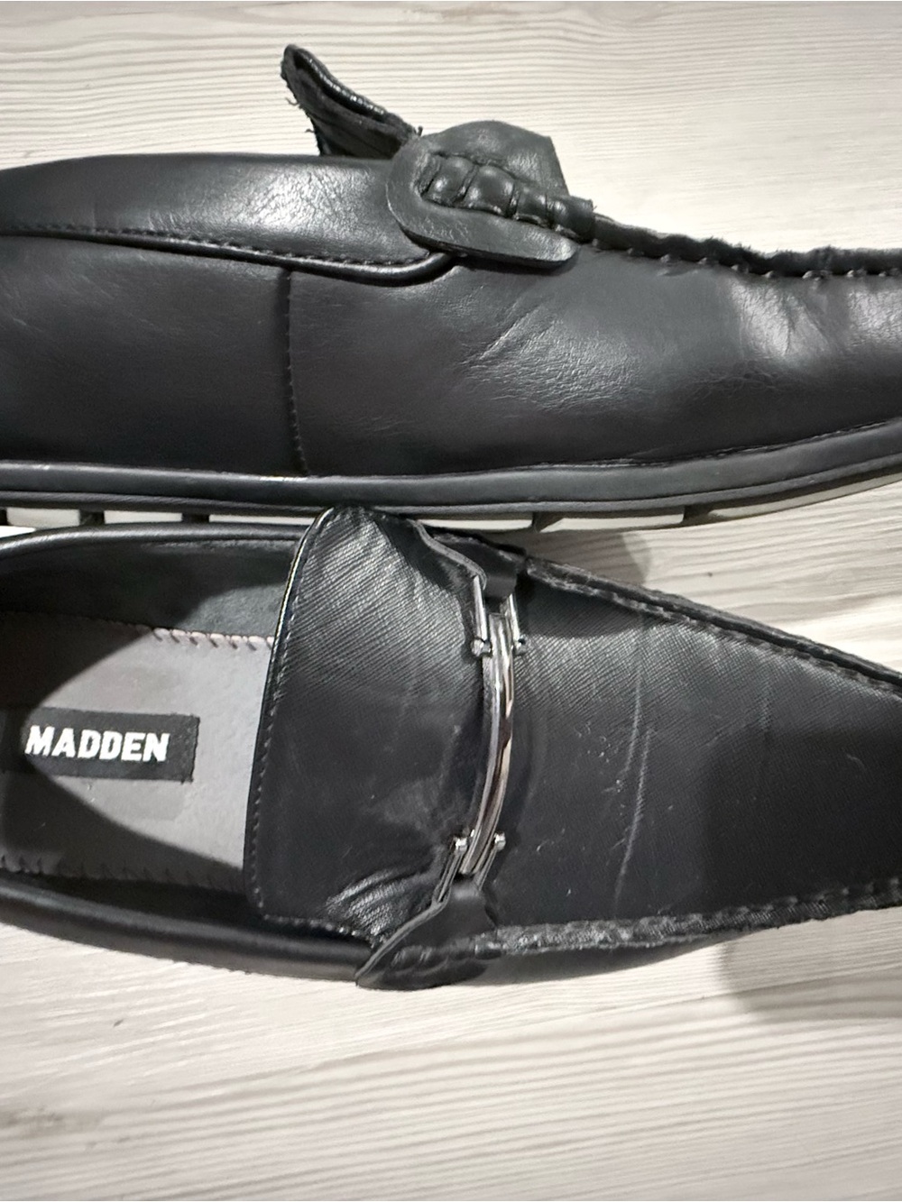 Madden Men’s Black Leather Slip-On Driving Loafers